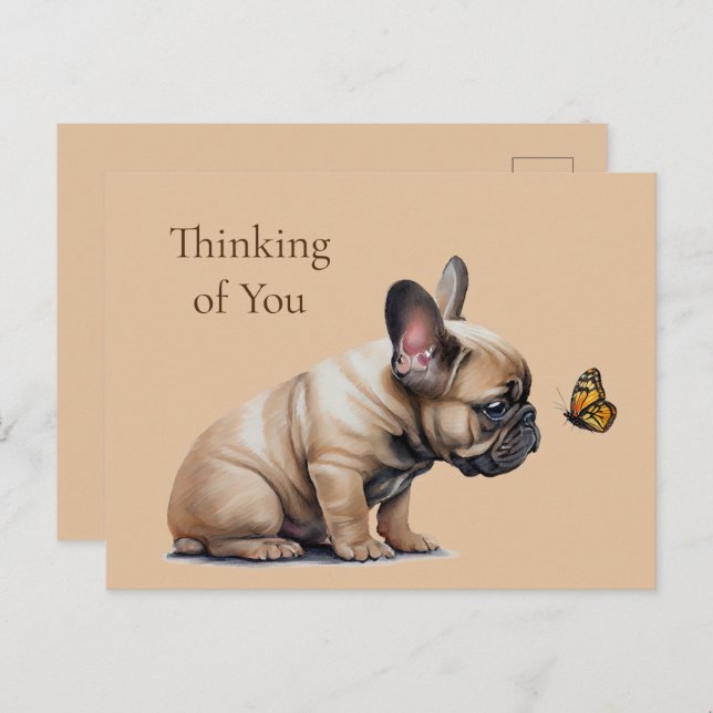 Frenchie & Butterfly Thinking of you Postcard (Front/Back)