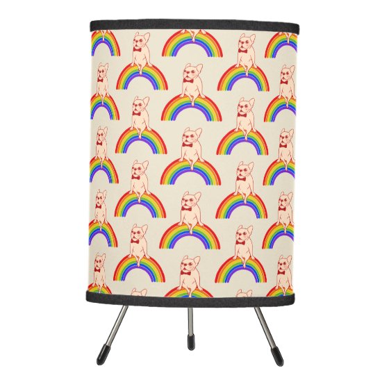 Frenchie celebrates Pride Month on LGBTQ rainbow Tripod Lamp