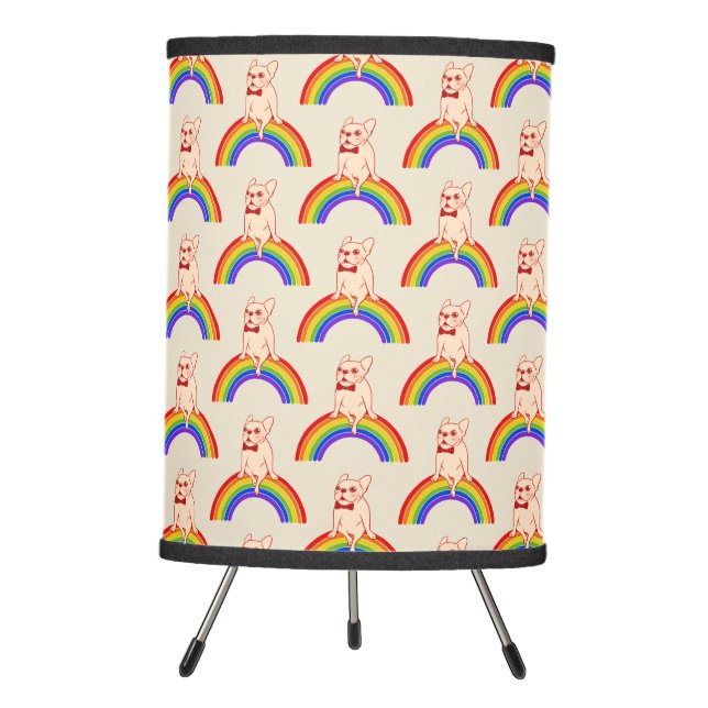 Frenchie celebrates Pride Month on LGBTQ rainbow Tripod Lamp (Front)