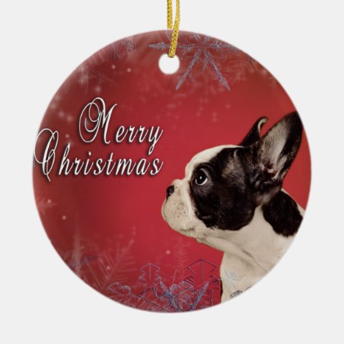 Frenchie Christmas card Ceramic Ornament