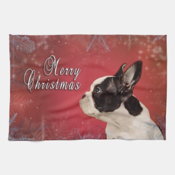 Frenchie Christmas Card Kitchen Towel by petsArt at Zazzle