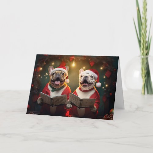 Frenchie Christmas Carolers Fun Holiday Card