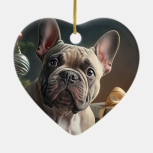 Frenchie Christmas Ceramic Ornament
