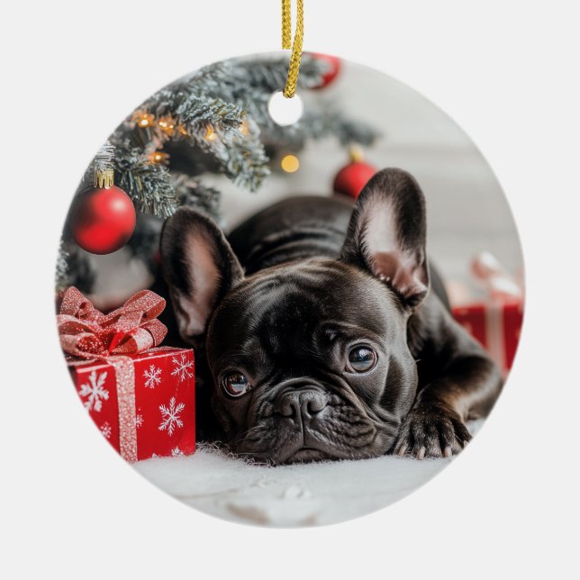 Frenchie Christmas Ceramic Ornament (Front)