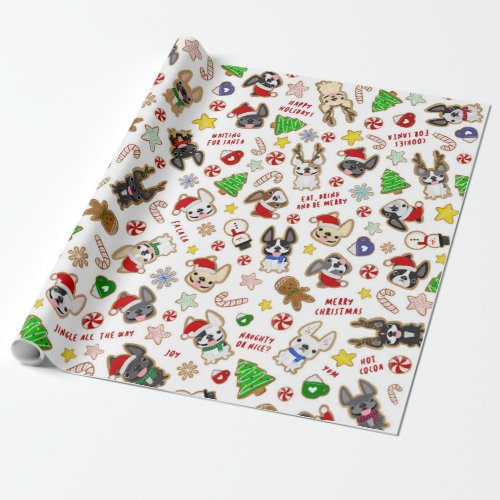 Frenchie Christmas Cookies Wrapping Paper