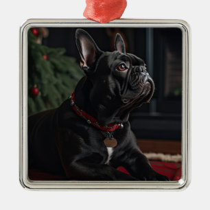 Frenchie Christmas Metal Ornament