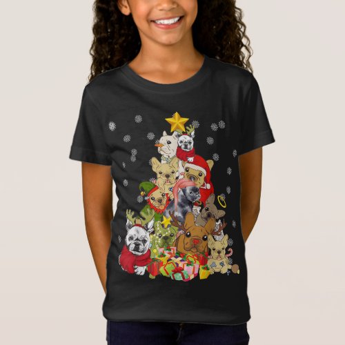 Frenchie Christmas Tree Lights Funny Dog Xmas Gift T_Shirt