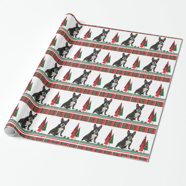 Frenchie Christmas Wrapping Paper (Unrolled)