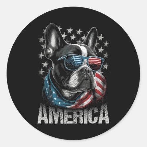 Frenchie Dog American Flag 4th Of July 1  Classic Round Sticker