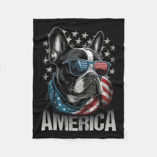 Frenchie Dog American Flag 4th Of July 1  Fleece Blanket
