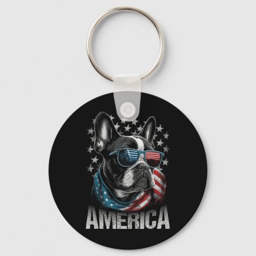 Frenchie Dog American Flag 4th Of July 1  Keychain