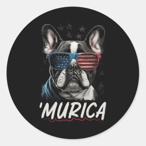 Frenchie Dog American Flag 4th Of July 2  Classic Round Sticker