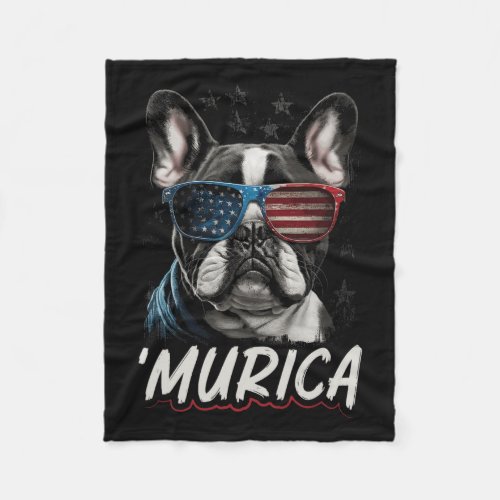 Frenchie Dog American Flag 4th Of July 2  Fleece Blanket