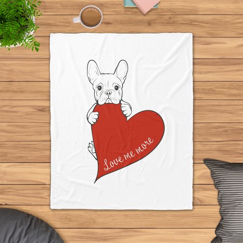 Frenchie Dog And A Red Heart French Bulldog Fleece Blanket