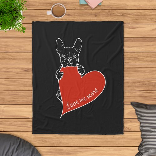 Frenchie Dog And A Red Heart French Bulldog Fleece Blanket