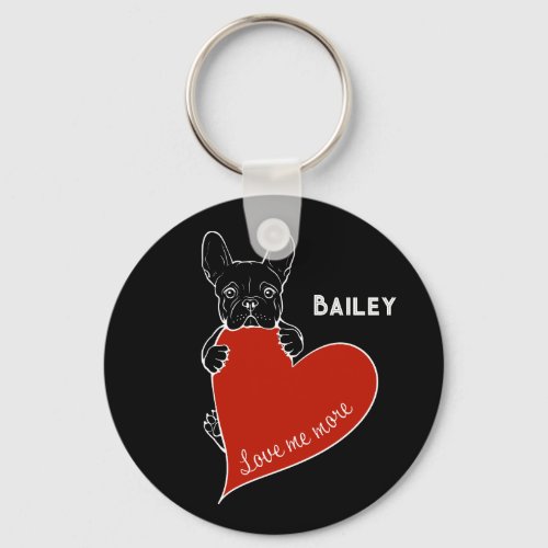 Frenchie Dog And A Red Heart French Bulldog Keychain