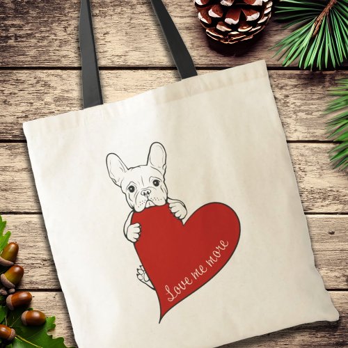 Frenchie Dog And A Red Heart French Bulldog Tote Bag