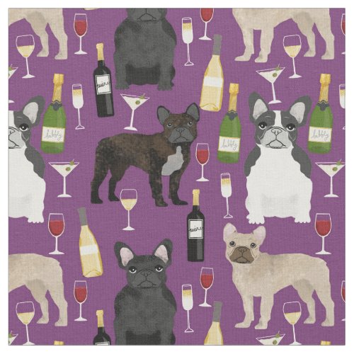 Frenchie dog and wine purple fabric