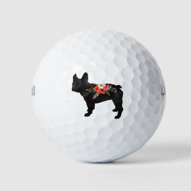 Frenchie Dog Breed Boho Floral Silhouette Golf Balls (Front)