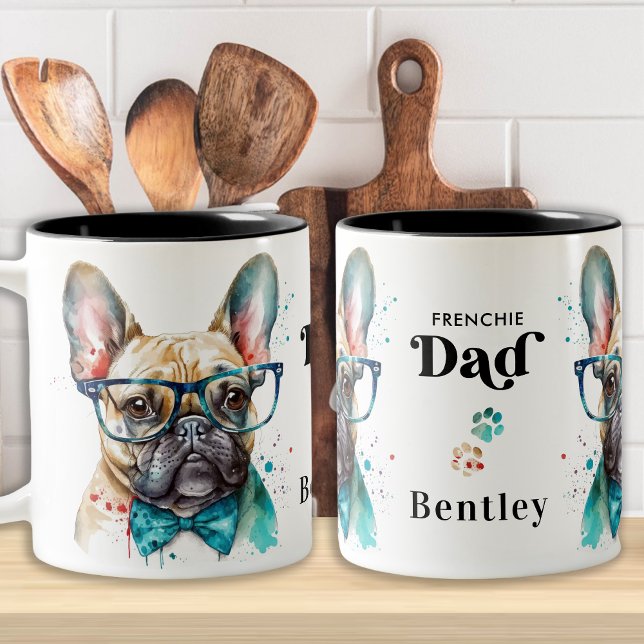 Frenchie Dog DAD Personalized Retro French Bulldog Two-Tone Coffee Mug (Creator Uploaded)
