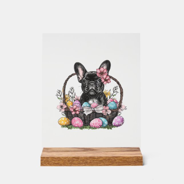 Frenchie Dog Easter Frenchie Dog Eggs Artwork T-Sh Acrylic Sign (Front)