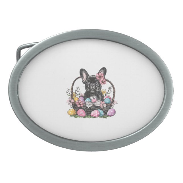 Frenchie Dog Easter Frenchie Dog Eggs Artwork T-Sh Belt Buckle (Front)