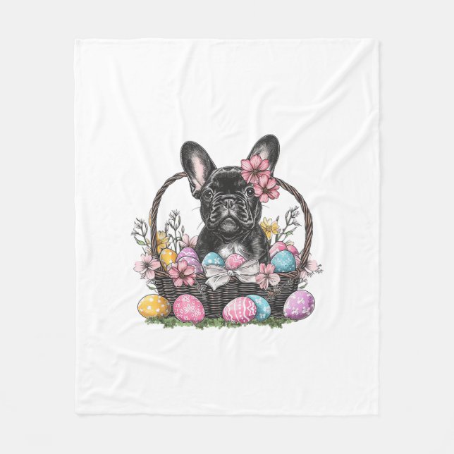 Frenchie Dog Easter Frenchie Dog Eggs Artwork T-Sh Fleece Blanket (Front)