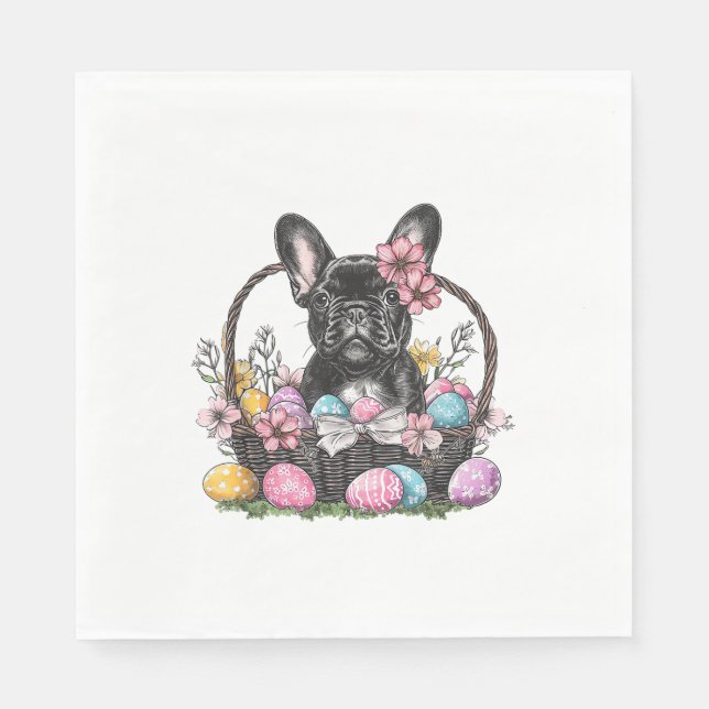 Frenchie Dog Easter Frenchie Dog Eggs Artwork T-Sh Napkins (Front)