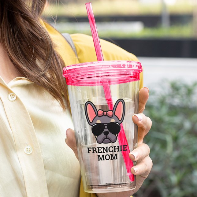 Frenchie Dog Mom Lilac and Tan French Bulldog Acrylic Tumbler (Creator Uploaded)