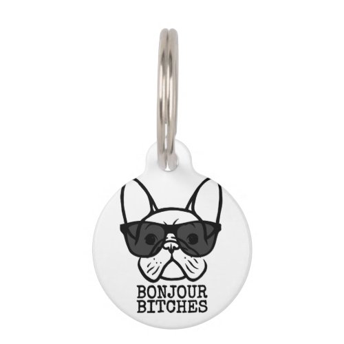 Frenchie Dog Pet Owner Bonjour Glasses Cool French Pet ID Tag