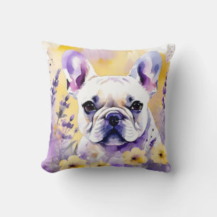 Frenchie Dog Portrait With Wildflowers Throw Pillow