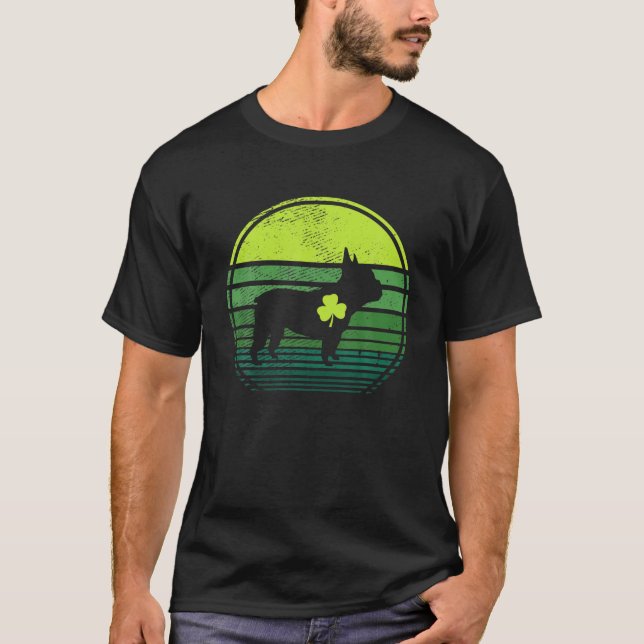 Frenchie Dog Silhouette Irish Clover St Patrick's T-Shirt (Front)