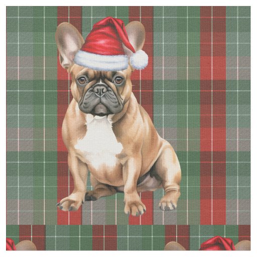 Frenchie Dog with a Red Green Plaid Holiday Fabric