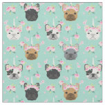 Frenchie Dogs Unicorn Flower Crown pastel mint Fabric