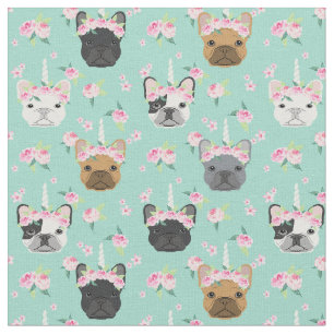 Frenchie Dogs Unicorn Flower Crown pastel mint Fabric