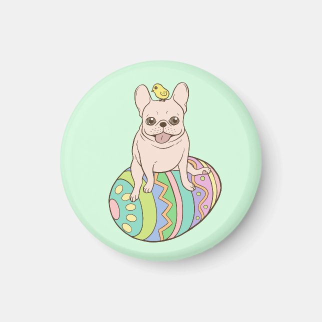 Frenchie & Easter Chick on Colorful Easter Egg Magnet (Front)