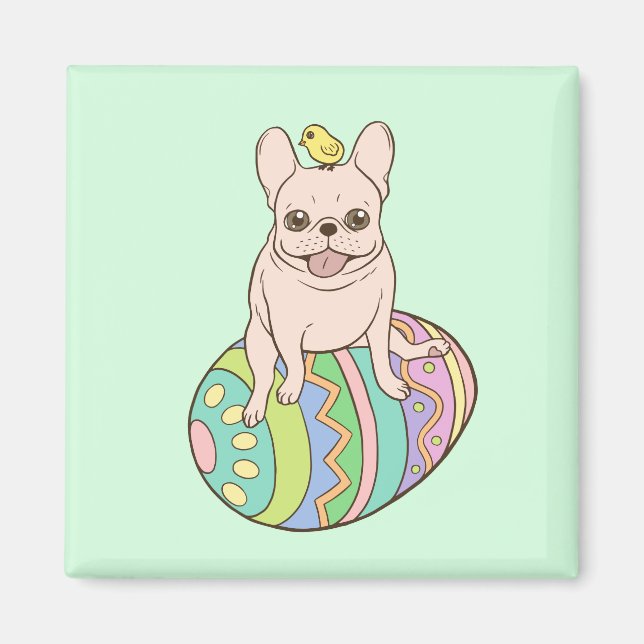 Frenchie & Easter Chick on Colorful Easter Egg Magnet (Front)
