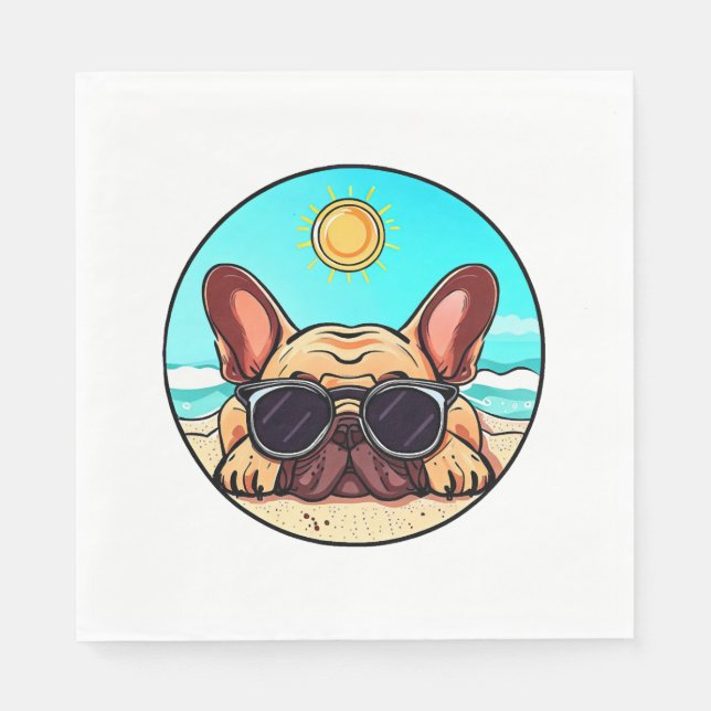 Frenchie Enjoying Beach Napkins (Front)