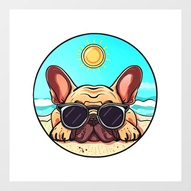 Frenchie Enjoying Beach Wall Decal (Front)