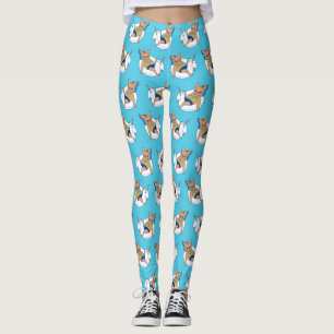 Frenchie enjoys summer on unicorn pool float leggings