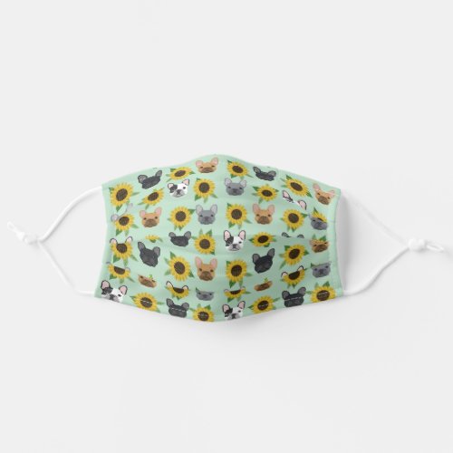Frenchie faces sunflowers mint adult cloth face mask