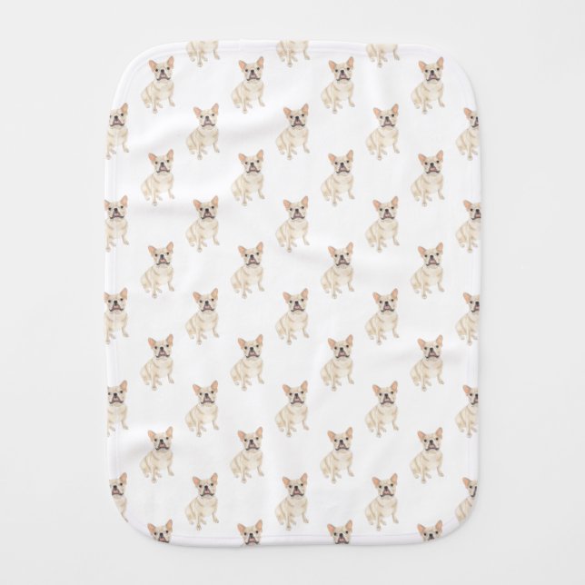 Frenchie (Fawn Tan Cream) Baby Burp Cloth (Front)