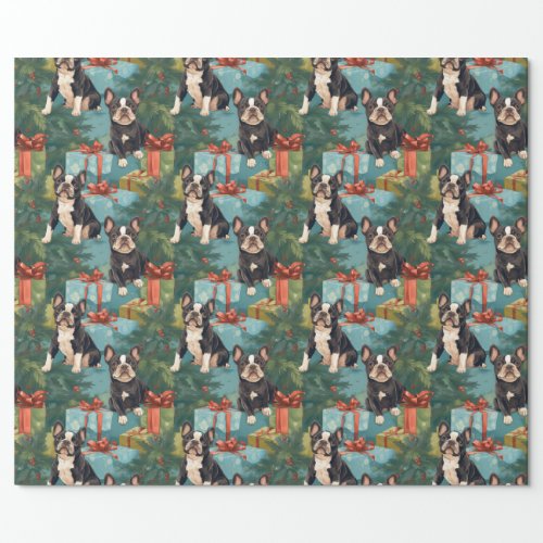 Frenchie Festive Puppy Christmas Wrapping Paper