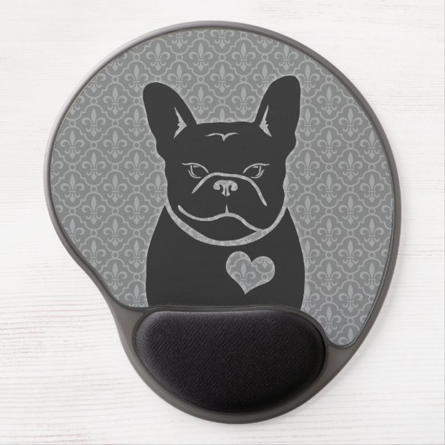 FRENCHIE FLEUR DE LIS Charcoal Grey Gel Mouse Pad (Front)