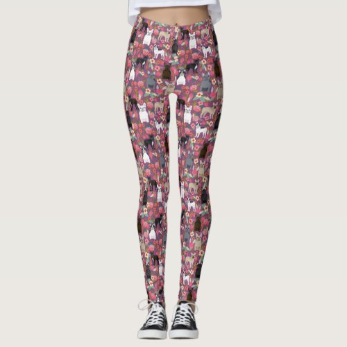 Frenchie Floral Leggings _ french bulldog