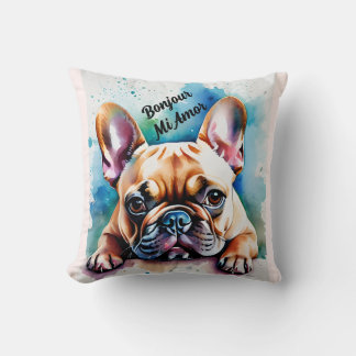 Frenchie French Bull Dog Bonjour Throw Pillow