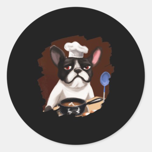 Frenchie French Bulldog Chef Cooking Food Dog  Classic Round Sticker