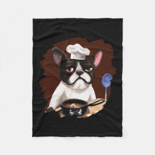 Frenchie French Bulldog Chef Cooking Food Dog  Fleece Blanket