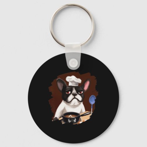 Frenchie French Bulldog Chef Cooking Food Dog  Keychain