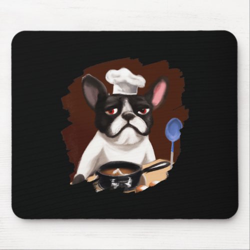 Frenchie French Bulldog Chef Cooking Food Dog  Mouse Pad